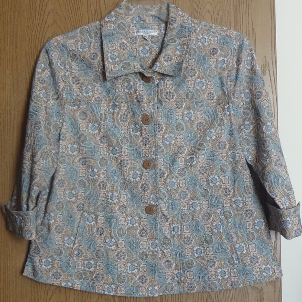 Rebecca Malone Petite Blue and Brown Jacket